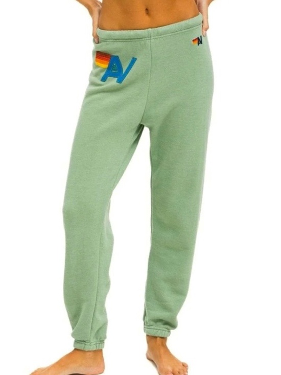 Aviator Nation Pants - Aviator Nation Logo Stitch Sweatpants Sage Green XS